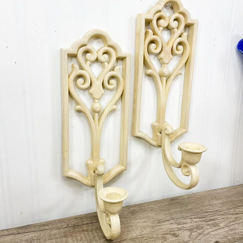 Vintage Beige Sconce Candleholder Set: Burwood Plastic Wall Decor